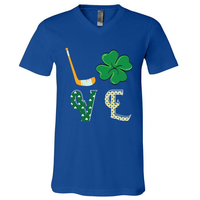 Hockey Lover Saint Patricks Day Hockey Irish Hockey Lover Gift V-Neck T-Shirt