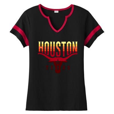 Houston Longhorn Sunset Logo Ladies Halftime Notch Neck Tee