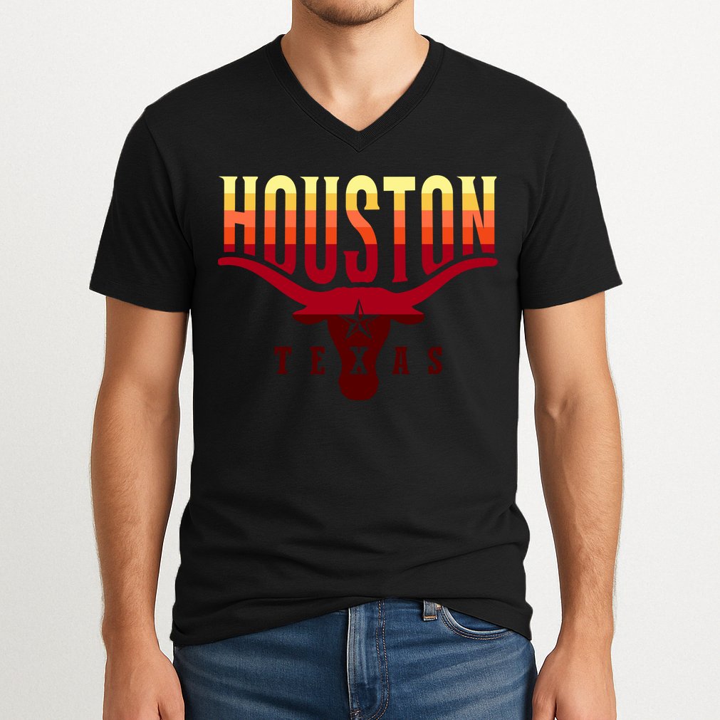 Houston Longhorn Sunset Logo V-Neck T-Shirt