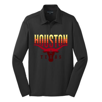 Houston Longhorn Sunset Logo Silk Touch Performance Long Sleeve Polo