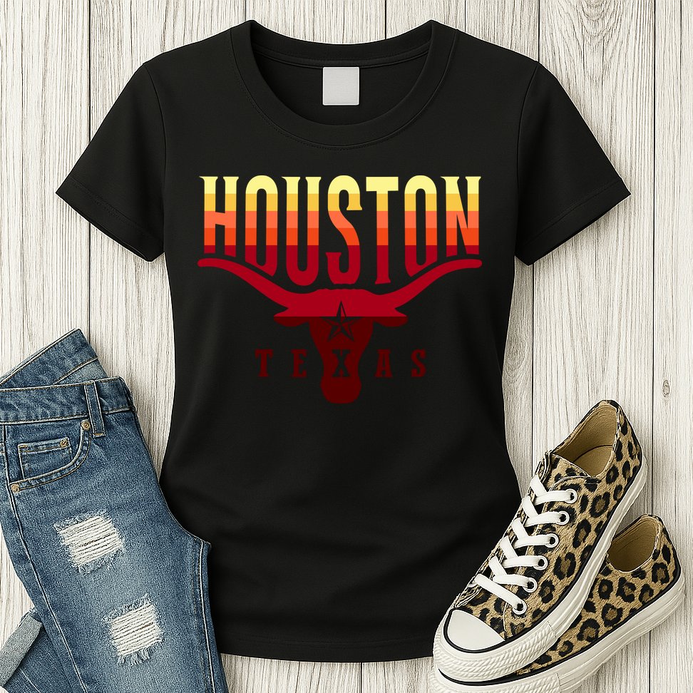 Houston Longhorn Sunset Logo Womens T-Shirt