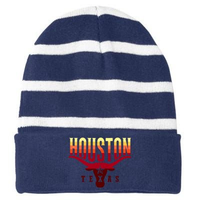 Houston Longhorn Sunset Logo Striped Beanie with Solid Band