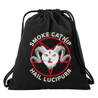 Hail Lucipurr Smoke Catnip Funny Cat Pun Drawstring Bag