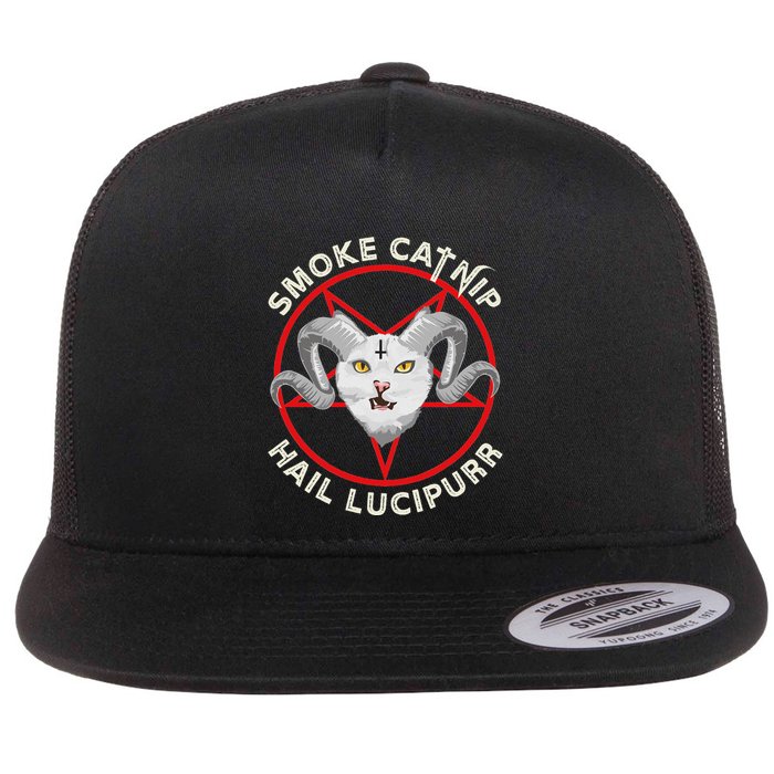 Hail Lucipurr Smoke Catnip Funny Cat Pun Flat Bill Trucker Hat