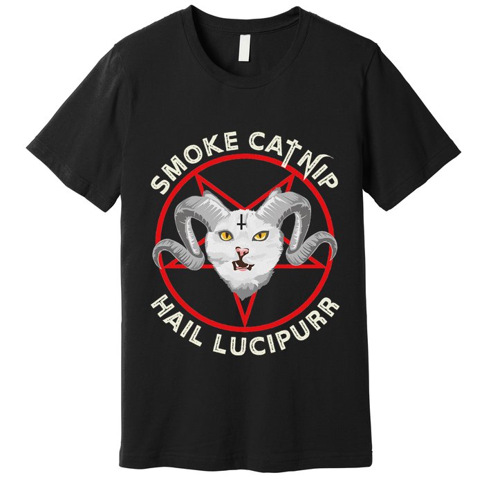 Hail Lucipurr Smoke Catnip Funny Cat Pun Premium T-Shirt