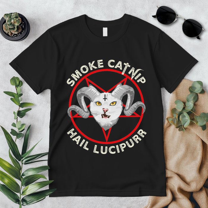 Hail Lucipurr Smoke Catnip Funny Cat Pun Premium T-Shirt