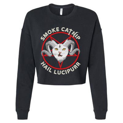 Hail Lucipurr Smoke Catnip Funny Cat Pun Cropped Pullover Crew