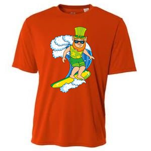 Hawaiian Leprechaun St Patricks Day Surfing Leprechaun Cute Gift Cooling Performance Crew T-Shirt