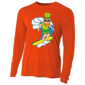 Hawaiian Leprechaun St Patricks Day Surfing Leprechaun Cute Gift Cooling Performance Long Sleeve Crew