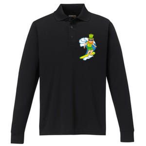 Hawaiian Leprechaun St Patricks Day Surfing Leprechaun Cute Gift Performance Long Sleeve Polo