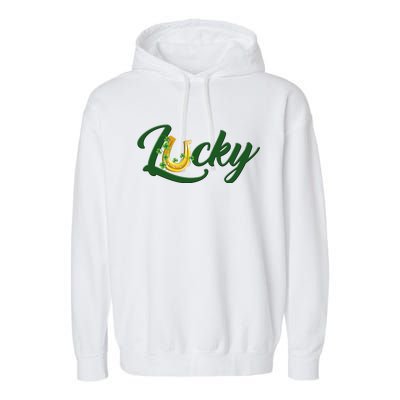 Horseshoe Lucky St Patrick's Day Garment-Dyed Fleece Hoodie