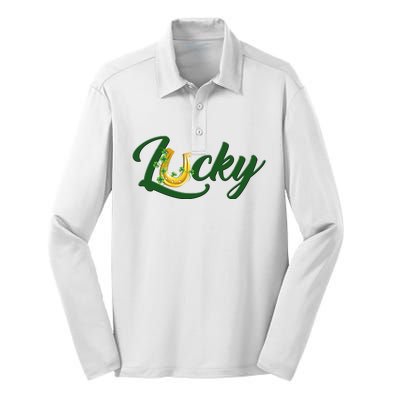 Horseshoe Lucky St Patrick's Day Silk Touch Performance Long Sleeve Polo