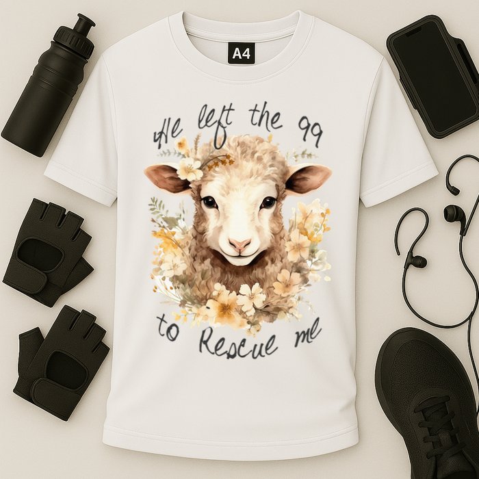 He Left The 99 To Rescue Me Jesus Saves Never Abandon You Cooling Performance Crew T-Shirt