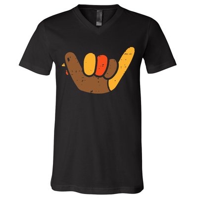 Hang Loose Thanksgiving Day Cool Shaka Sign Fall Autumn V-Neck T-Shirt
