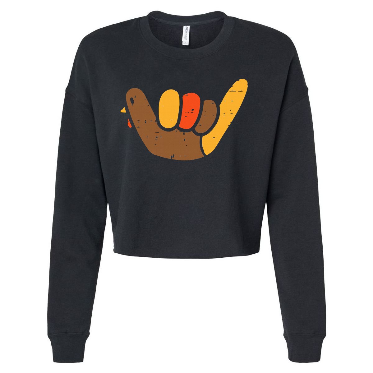 Hang Loose Thanksgiving Day Cool Shaka Sign Fall Autumn Cropped Pullover Crew