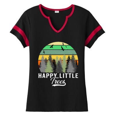 Happy Little Tree Bob Style Vintage Forests Earth Day Gift Ladies Halftime Notch Neck Tee