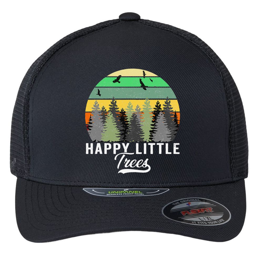 Happy Little Tree Bob Style Vintage Forests Earth Day Gift Flexfit Unipanel Trucker Cap