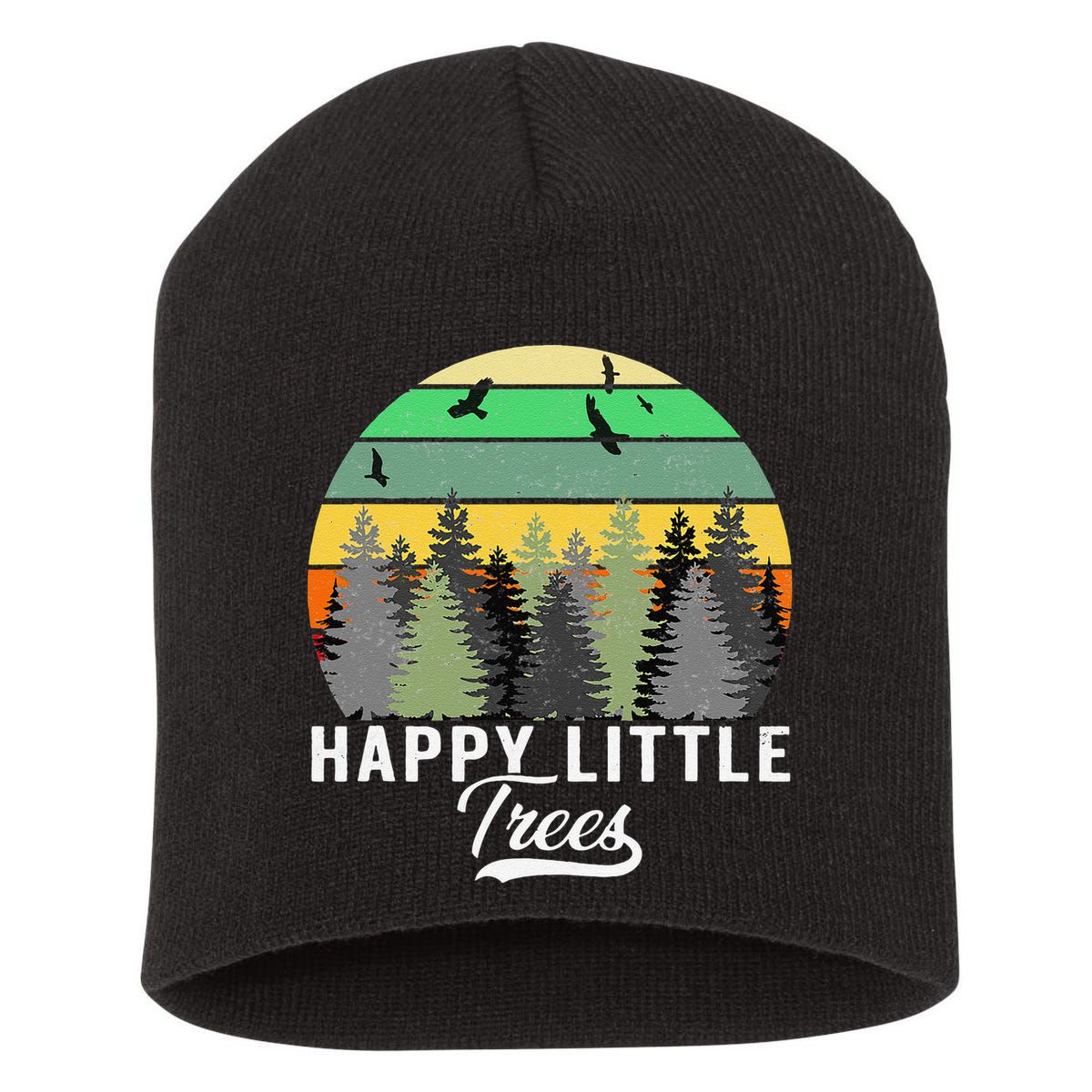 Happy Little Tree Bob Style Vintage Forests Earth Day Gift Short Acrylic Beanie