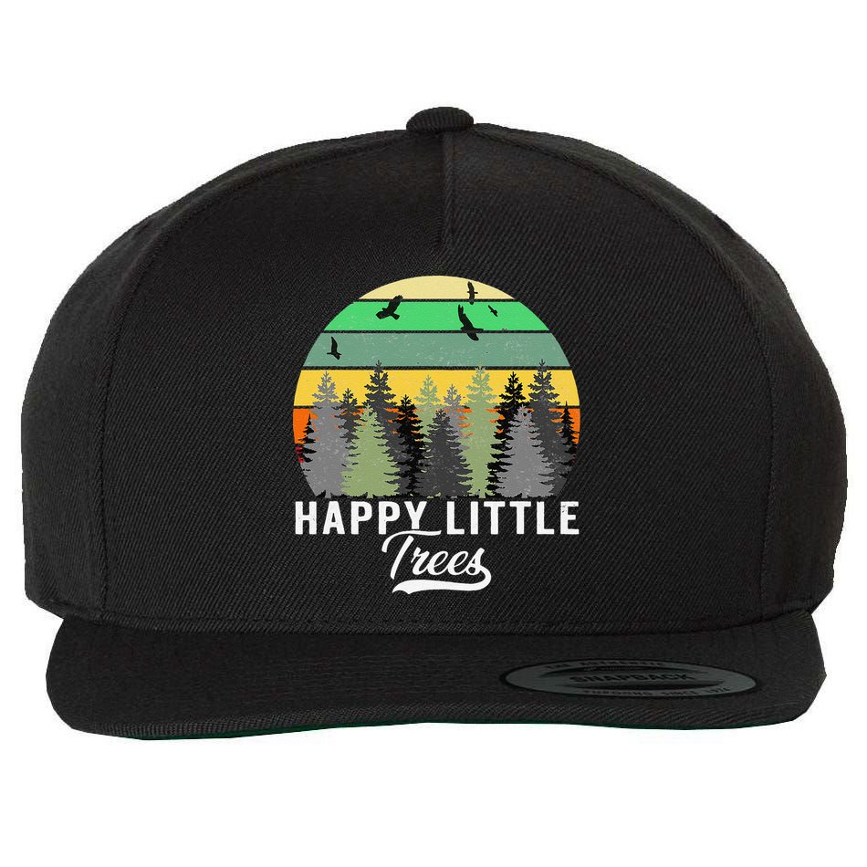 Happy Little Tree Bob Style Vintage Forests Earth Day Gift Wool Snapback Cap