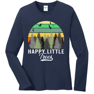 Happy Little Tree Bob Style Vintage Forests Earth Day Gift Ladies Long Sleeve Shirt