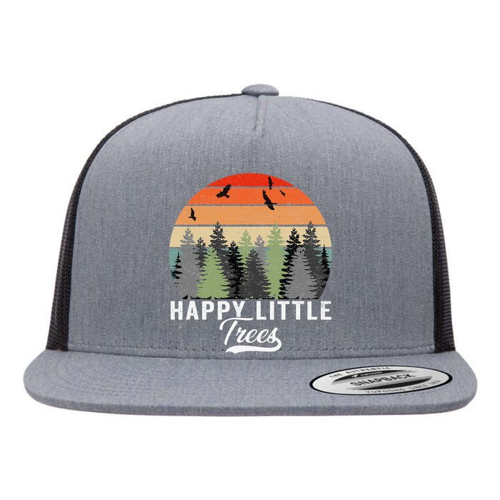 Happy Little Tree Bob Style Forests Earth Day Flat Bill Trucker Hat