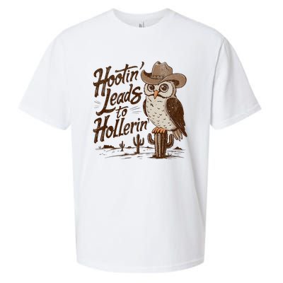 Hootin Leads To Hollerin Western Cowboy Owl Funny Saying Sueded Cloud Jersey T-Shirt