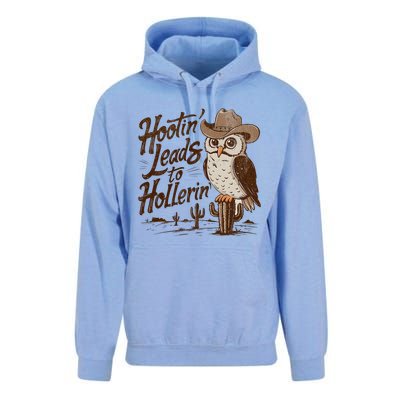 Hootin Leads To Hollerin Western Cowboy Owl Funny Saying Unisex Surf Hoodie