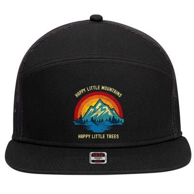 Happy Little Trees Mountains Bob Style Vintage Retro Nature 7 Panel Mesh Trucker Snapback Hat