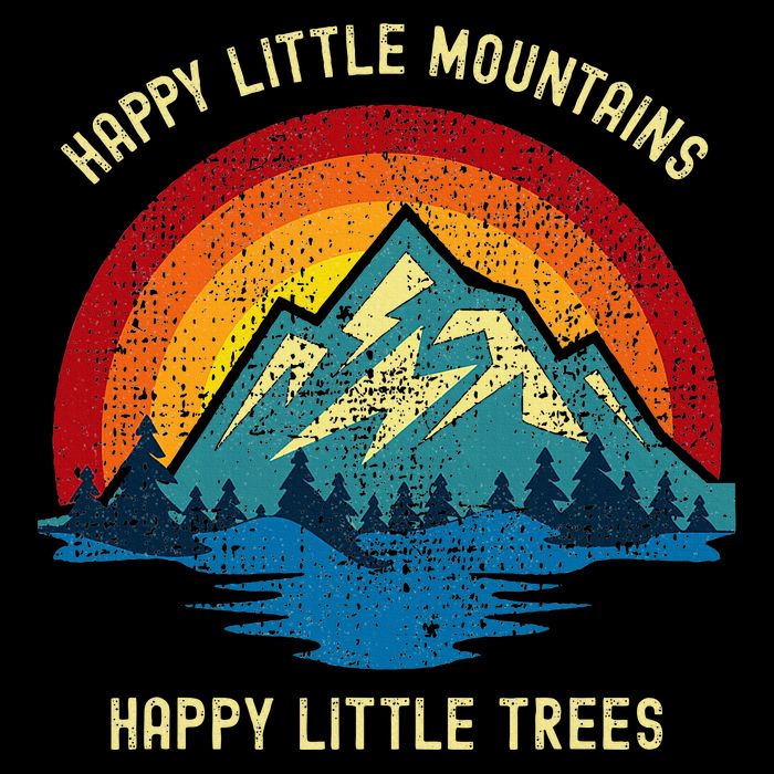 Happy Little Trees Mountains Bob Style Vintage Retro Nature Bucket Hat