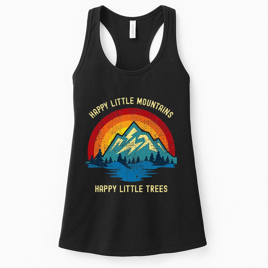 Happy Little Trees Mountains Bob Style Vintage Retro Nature Womens Tank Top