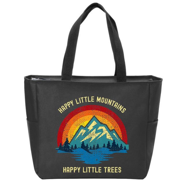 Happy Little Trees Mountains Bob Style Vintage Retro Nature Zip Tote Bag