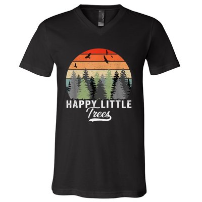 Happy Little Tree Bob Style Vintage Forests Earth Day V-Neck T-Shirt