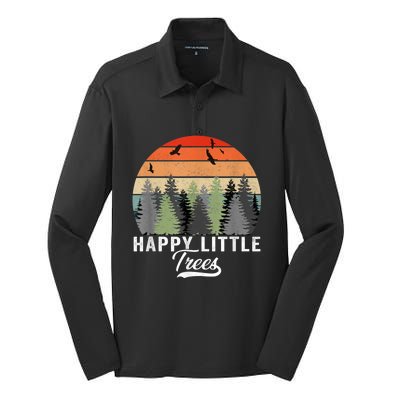 Happy Little Tree Bob Style Vintage Forests Earth Day Silk Touch Performance Long Sleeve Polo