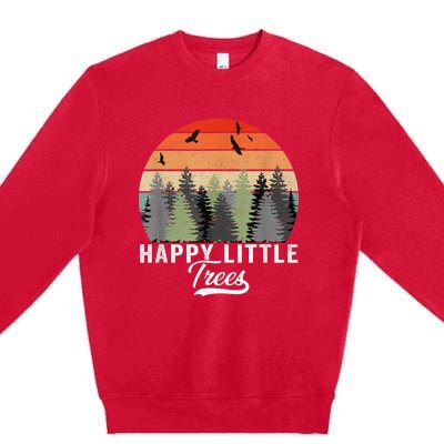 Happy Little Tree Bob Style Vintage Forests Earth Day Premium Crewneck Sweatshirt