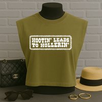 Hootin Leads To Hollerin Groovy Garment-Dyed Women's Muscle Tee
