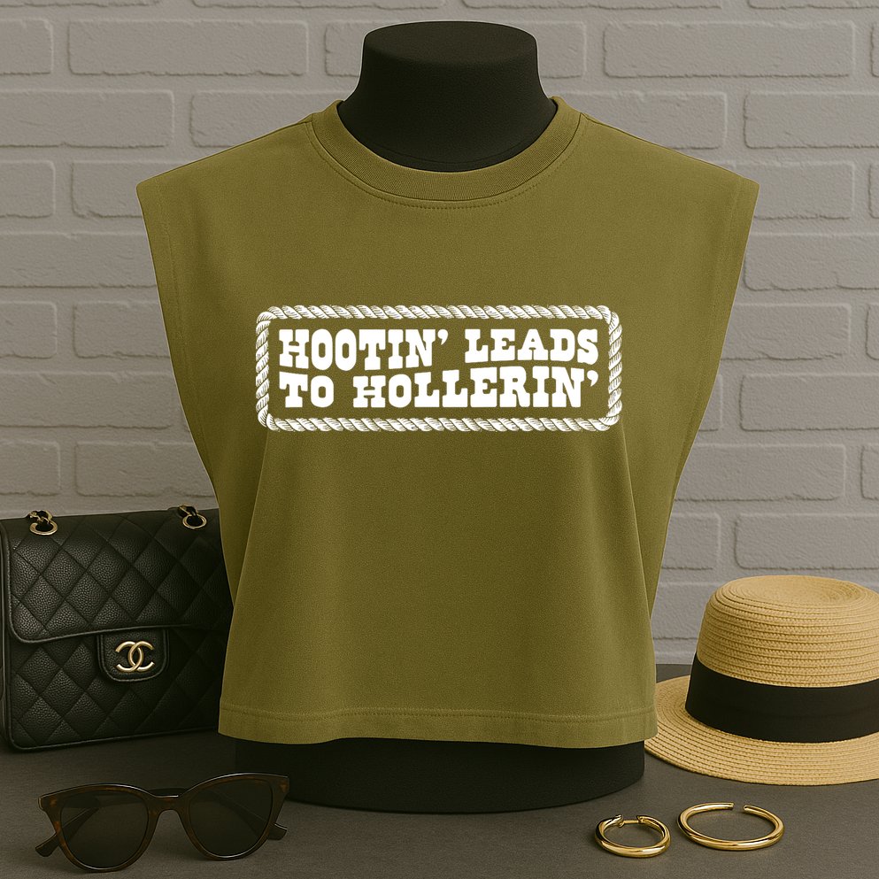Hootin Leads To Hollerin Groovy Garment-Dyed Women's Muscle Tee