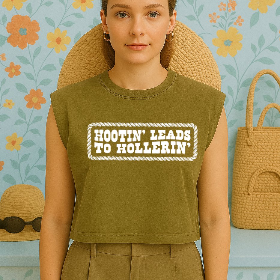 Hootin Leads To Hollerin Groovy Garment-Dyed Women's Muscle Tee