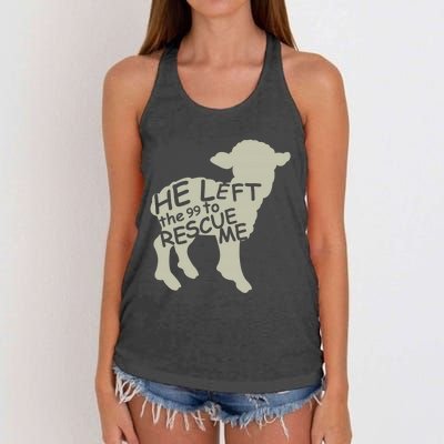 He Left The 99 To Rescue Me Religious Christian Women's Knotted Racerback Tank