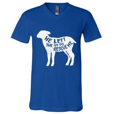 He Left The 99 To Rescue Me Matthew 1812 Lamb Christian V-Neck T-Shirt