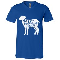 He Left The 99 To Rescue Me Matthew 1812 Lamb Christian V-Neck T-Shirt