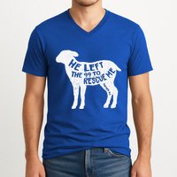 He Left The 99 To Rescue Me Matthew 1812 Lamb Christian V-Neck T-Shirt