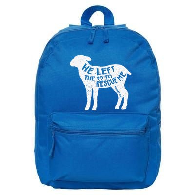 He Left The 99 To Rescue Me Matthew 1812 Lamb Christian 16 in Basic Backpack