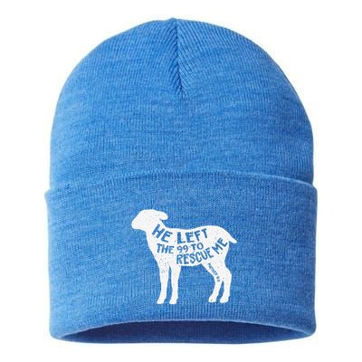 He Left The 99 To Rescue Me Matthew 1812 Lamb Christian Sustainable Knit Beanie