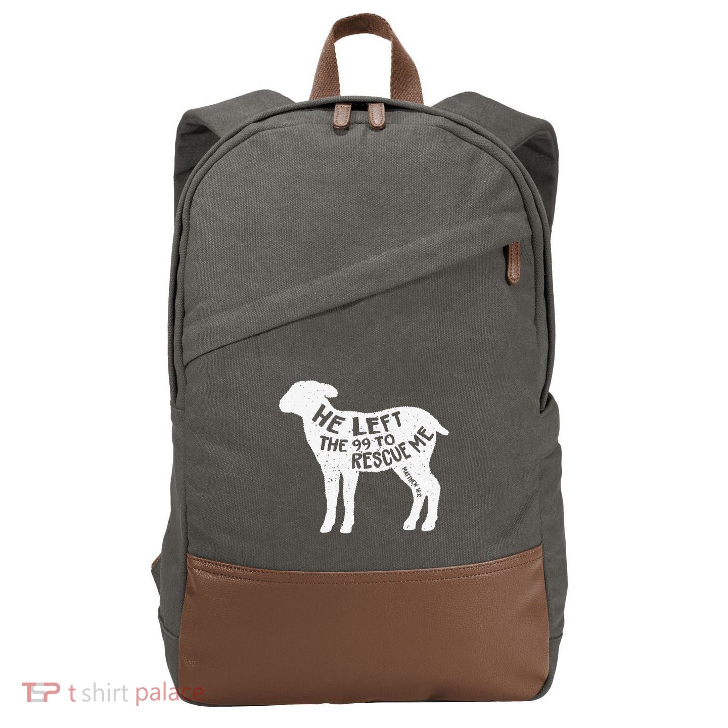 He Left The 99 To Rescue Me Matthew 1812 Lamb Christian Cotton Canvas Backpack