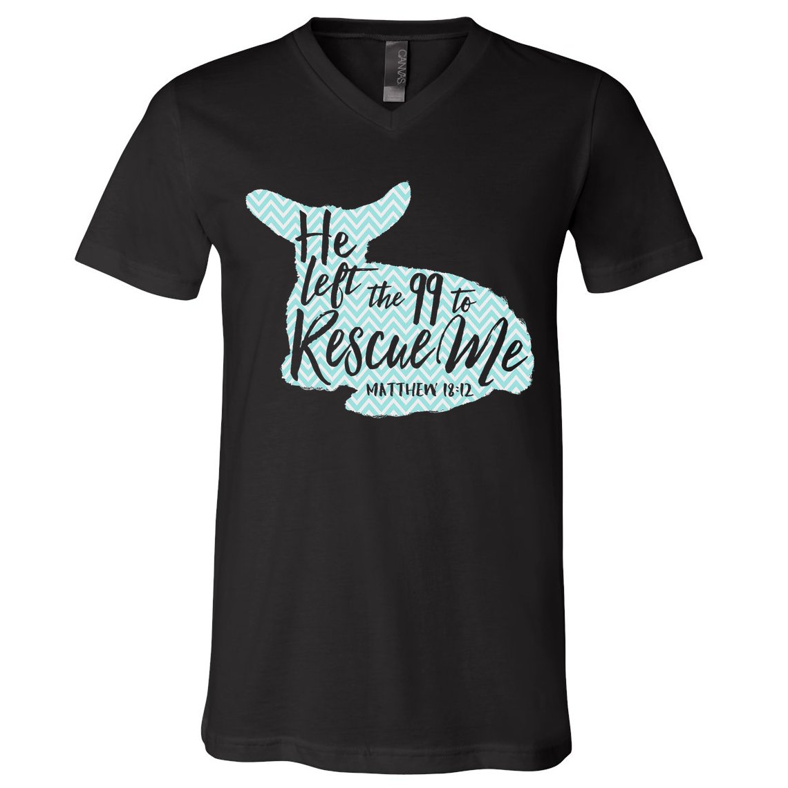 He Left The 99 To Rescue Me Green Chevron Christian V-Neck T-Shirt