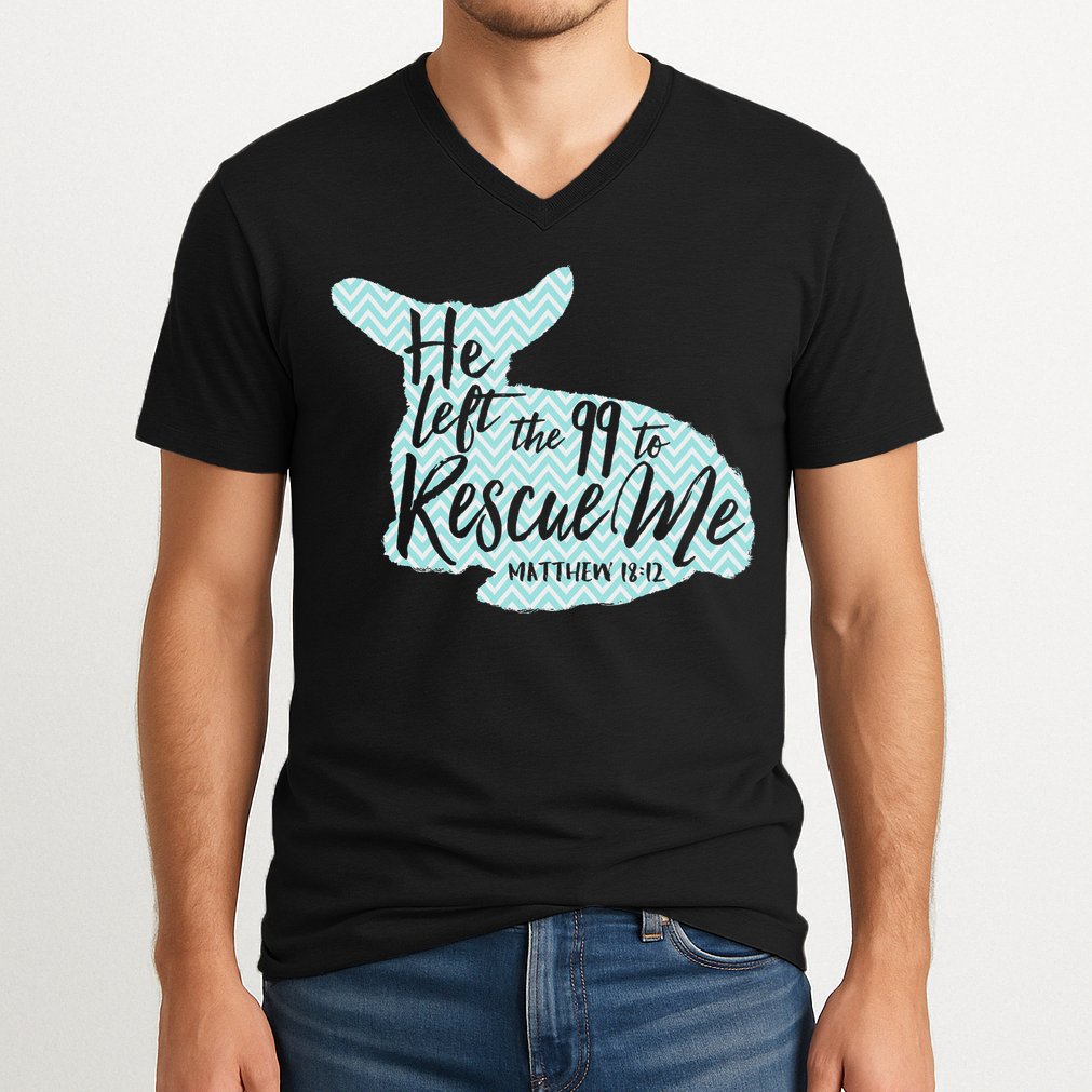 He Left The 99 To Rescue Me Green Chevron Christian V-Neck T-Shirt