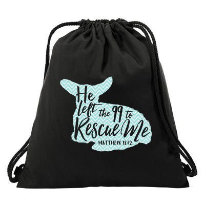 He Left The 99 To Rescue Me Green Chevron Christian Drawstring Bag