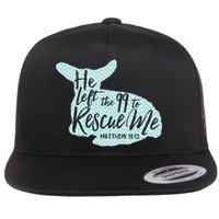 He Left The 99 To Rescue Me Green Chevron Christian Flat Bill Trucker Hat