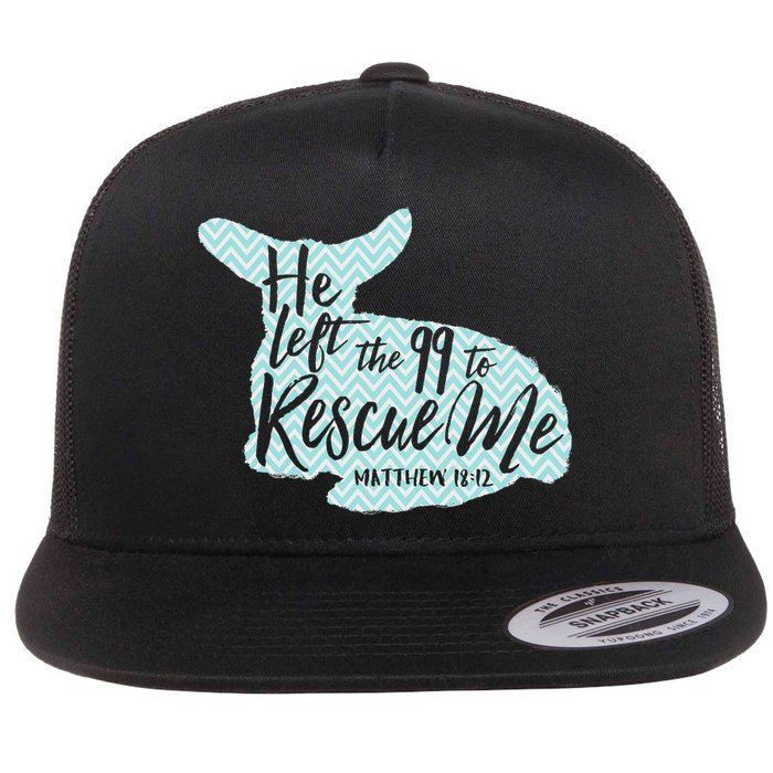 He Left The 99 To Rescue Me Green Chevron Christian Flat Bill Trucker Hat