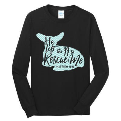 He Left The 99 To Rescue Me Green Chevron Christian Tall Long Sleeve T-Shirt
